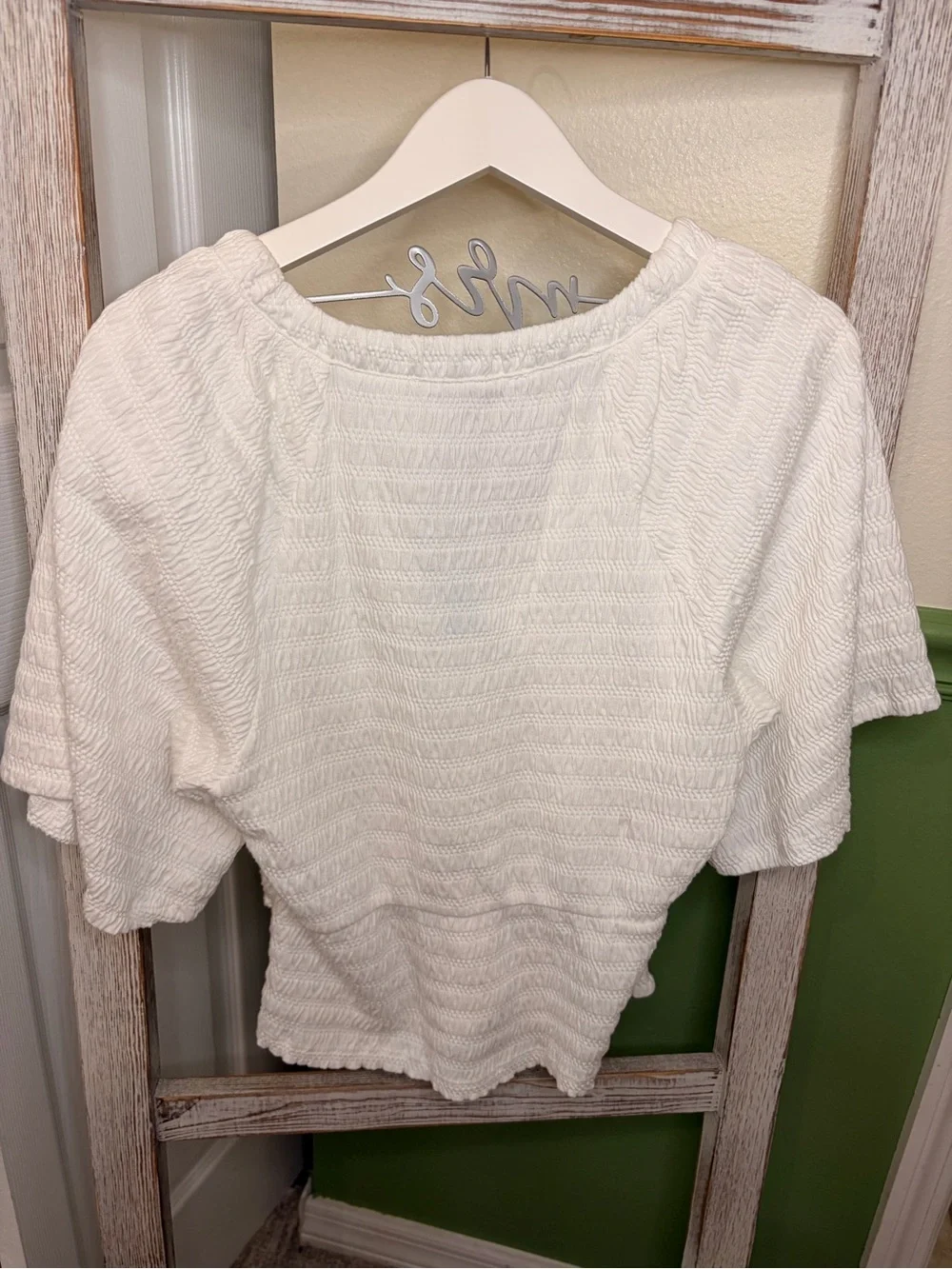 🤍 LOFT White Ruched Puff Sleeve Top Large Petite NWT